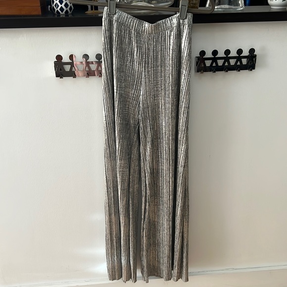 Elevenses Anthropologie Metallic Wide Leg Pants XXS - Picture 4 of 11